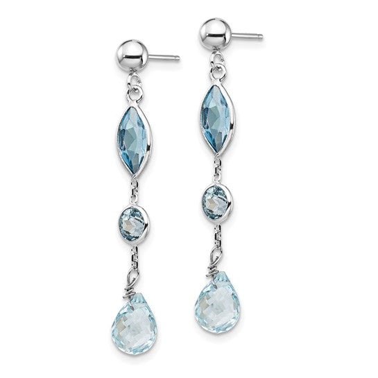 14K White Gold Wire Dangle Blue Topaz Earrings