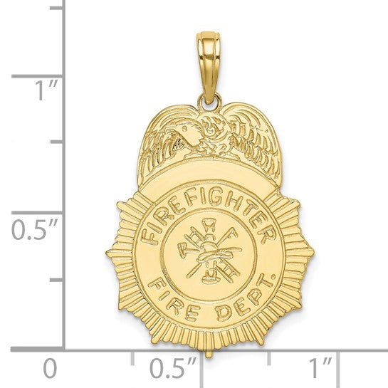 10K Yellow Gold Fire Department Shield With Eagle Pendant
