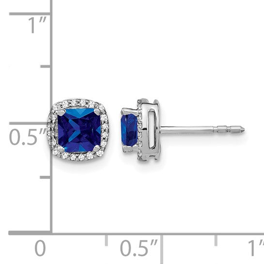 14K White Gold 5mm Natural Sapphire Square Halo Earrings