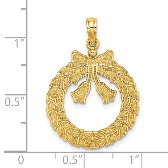 14K Yellow Gold Holiday Christmas Wreath Pendant