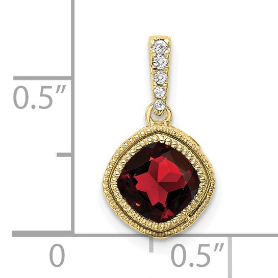 10K Yellow Gold Natural Garnet & Diamond Ribbon Bezel Pendant