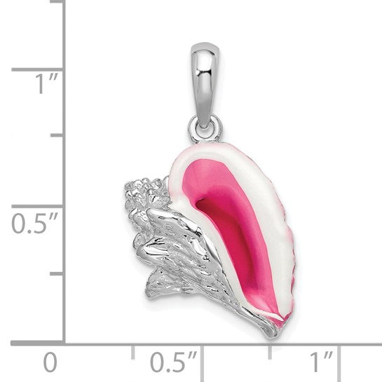 Sterling Silver Enameled Conch Shell 3d Pendant