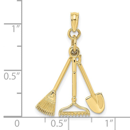 10K Yellow Gold Landscaping Tool Set Pendant