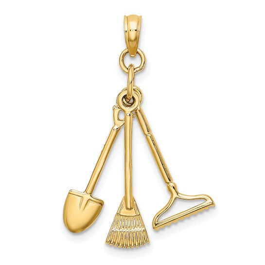 10K Yellow Gold Landscaping Tool Set Pendant