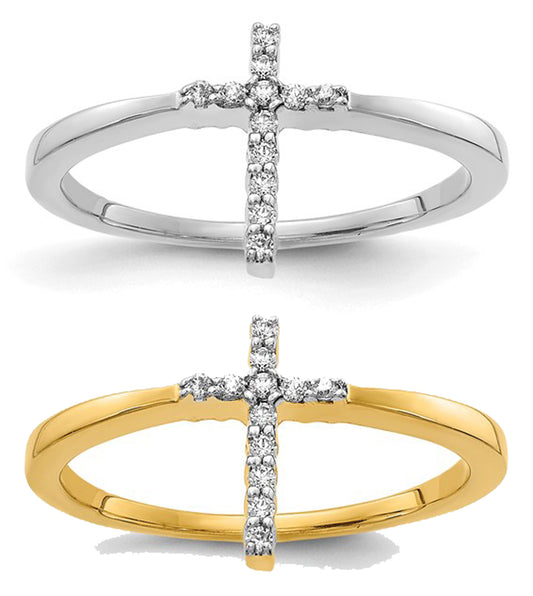 14K Yellow/White Gold Lab Grown Diamond Cross Ring