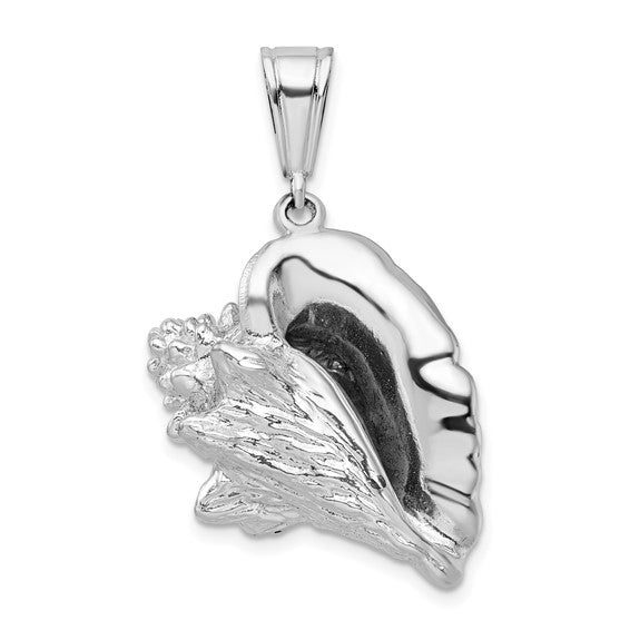 Sterling Silver Rhodium Plated Large Conch Sea Shell 3D Pendant