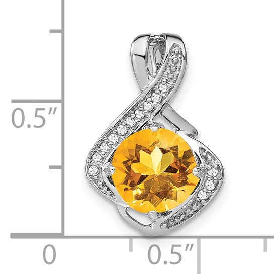 14K White Gold Fancy Chain Slide 2 Carat Natural Citrine & Diamond