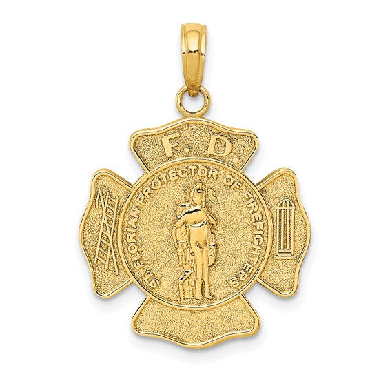 10K Yellow Gold St. Florian Firefighter Protection Shield Pendant