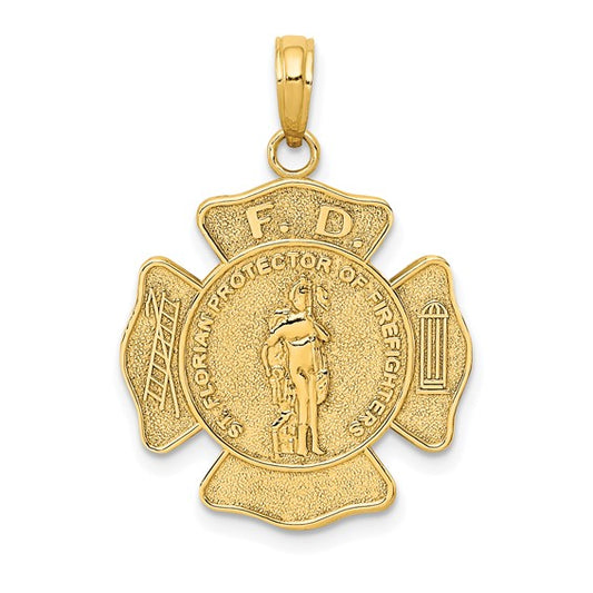 10K Yellow Gold St. Florian Firefighter Protection Shield Pendant