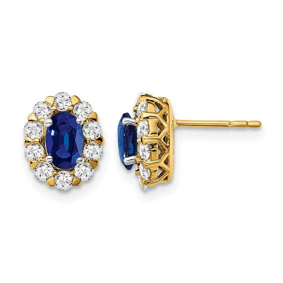 14K Yellow Gold Natural Sapphire & Diamond Halo Earrings