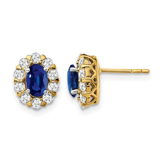 14K Yellow Gold Natural Sapphire & Diamond Halo Earrings