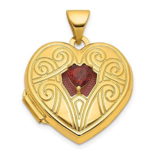 14K Yellow Gold Natural Garnet Locket Pendant