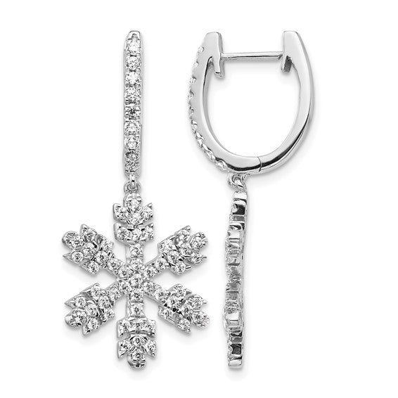 14K White Gold 1 Carat Diamond Snowflake Earrings