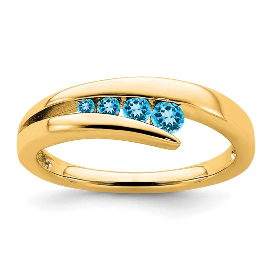 10K Yellow Gold 4 Stone Blue Topaz Band Ring