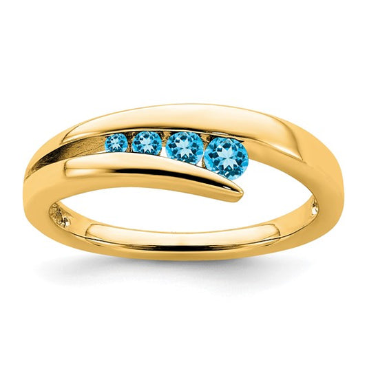 10K Yellow Gold 4 Stone Blue Topaz Band Ring