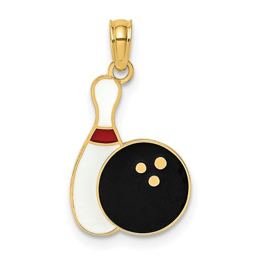 10K/14K Yellow Gold Bowling Pin & Ball Pendant