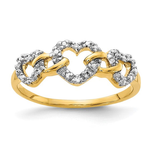 14K Yellow Gold Diamond Triple Heart Ring