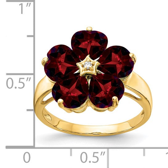 14K Yellow Gold Flower Natural Garnet Large Ring