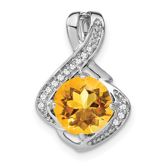 14K White Gold Fancy Chain Slide 2 Carat Natural Citrine & Diamond
