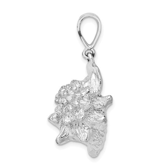 Sterling Silver Rhodium Plated Large Conch Sea Shell 3D Pendant
