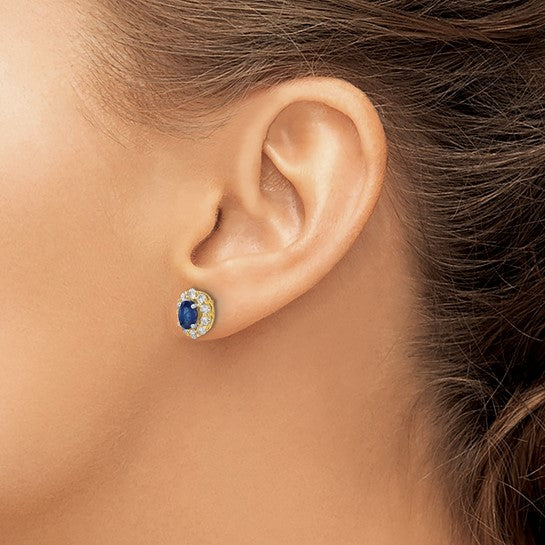14K Yellow Gold Natural Sapphire & Diamond Halo Earrings