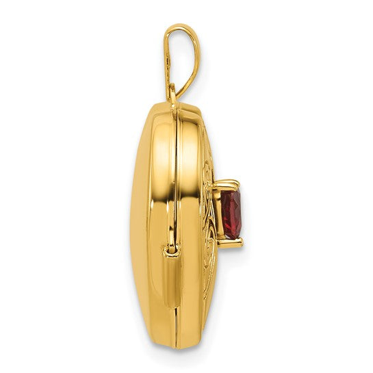 14K Yellow Gold Natural Garnet Locket Pendant