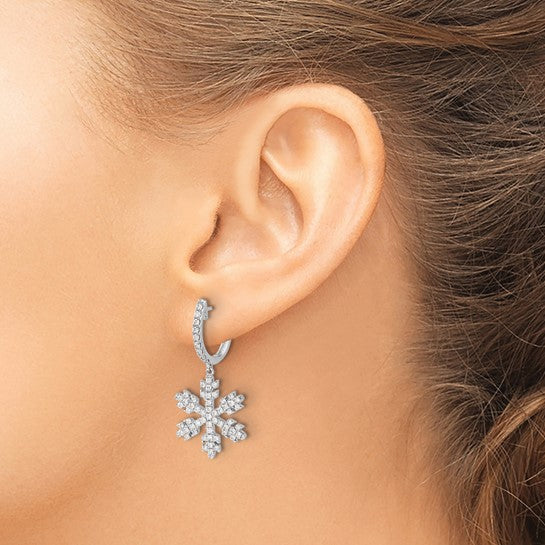 14K White Gold 1 Carat Diamond Snowflake Earrings