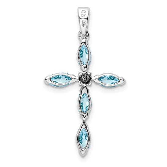 White Gold Filled Sterling Silver Slim Stone Blue Topaz Cross