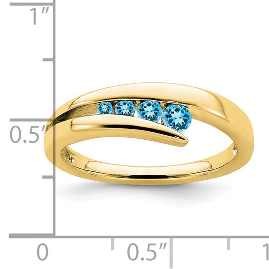 10K Yellow Gold 4 Stone Blue Topaz Band Ring