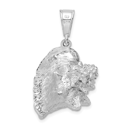 Sterling Silver Rhodium Plated Large Conch Sea Shell 3D Pendant