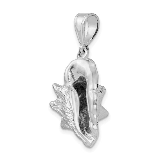 Sterling Silver Rhodium Plated Large Conch Sea Shell 3D Pendant