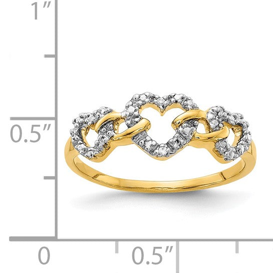 14K Yellow Gold Diamond Triple Heart Ring
