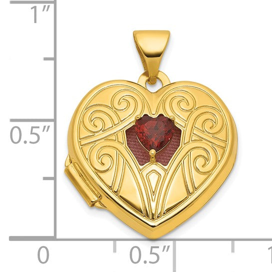 14K Yellow Gold Natural Garnet Locket Pendant