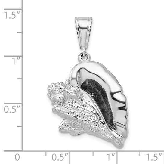 Sterling Silver Rhodium Plated Large Conch Sea Shell 3D Pendant