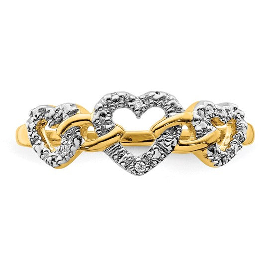 14K Yellow Gold Diamond Triple Heart Ring