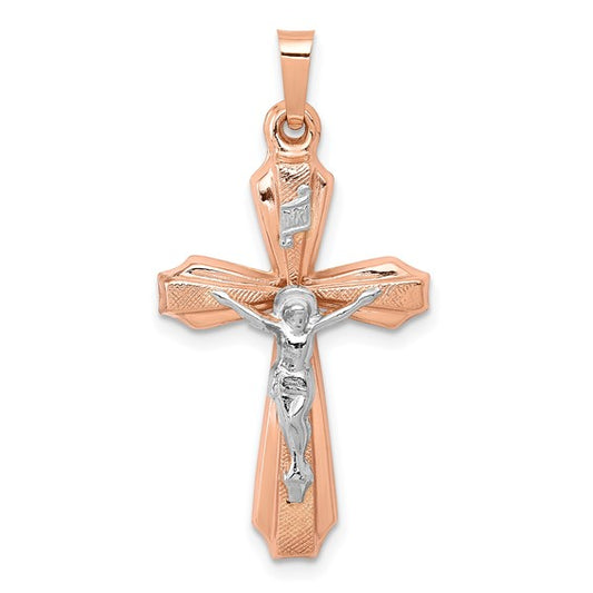 14K Rose INRI Crucifix Cross Pendant Two Tone