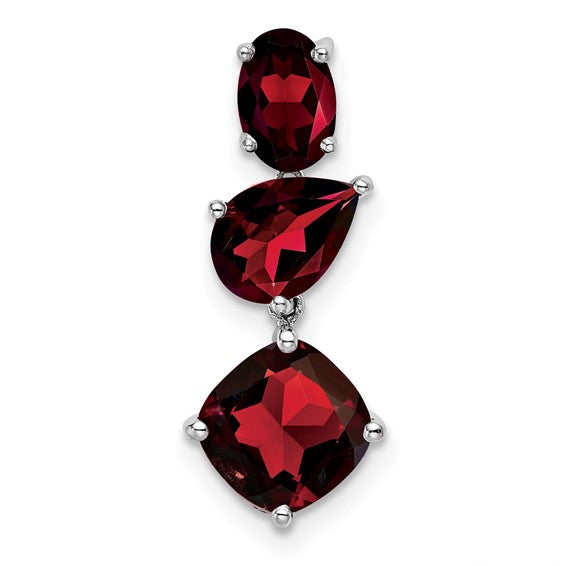 14K White Gold Natural Garnet 3 Stone Dangler Chain Slide