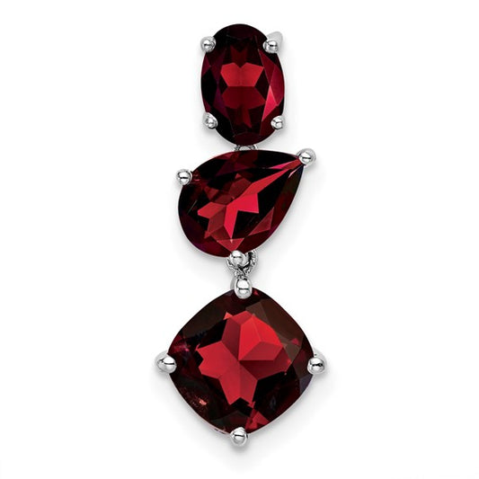 14K White Gold Natural Garnet 3 Stone Dangler Chain Slide