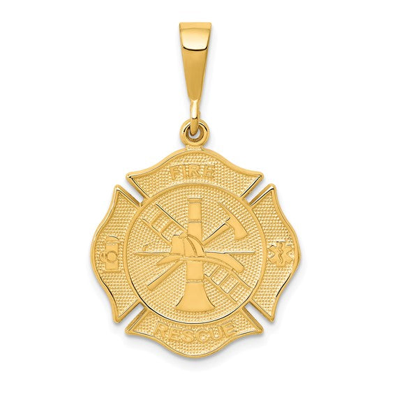 10K Yellow Gold Firefighter Rescue Shield Pendant