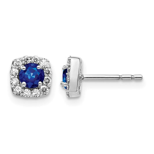 14K White Gold Natural Sapphire & Diamond Hallow Square Earrings