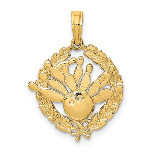 10K/14K Yellow Gold Bowling Leaf Circle Pendant