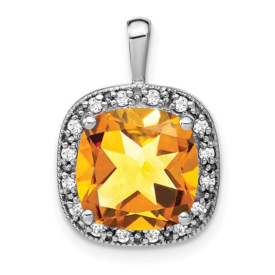 14K White Gold 5.5 Carat Natural Citrine Square Halo Pendant
