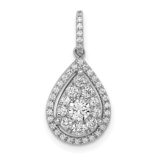 14K White Gold 1/2 Carat Diamond Tear Drop Cluster Pendant