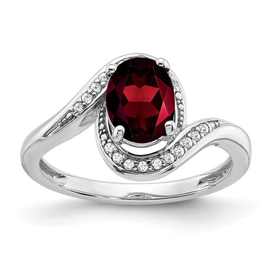 14K White Gold 1.5 Carat Natural Garnet Bypass Ring With Diamond Accent