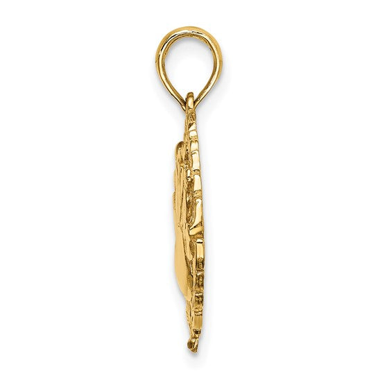 10K/14K Yellow Gold Bowling Leaf Circle Pendant