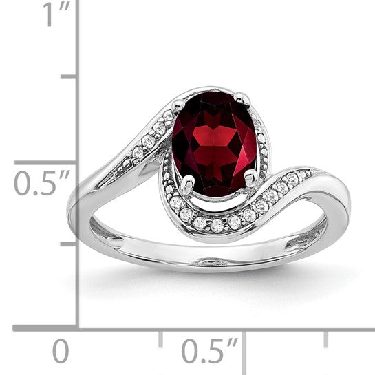 14K White Gold 1.5 Carat Natural Garnet Bypass Ring With Diamond Accent