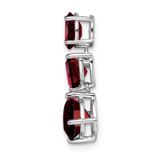 14K White Gold Natural Garnet 3 Stone Dangler Chain Slide