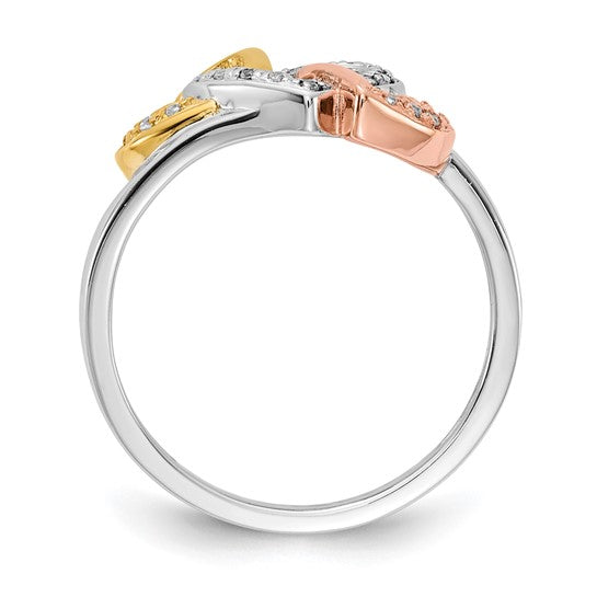 14K White/Rose/Yellow Two Tone Gold Diamond Heart Ring