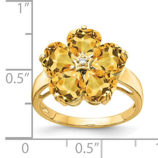 14K Yellow Gold Natural Citrine & Diamond Flower Ring