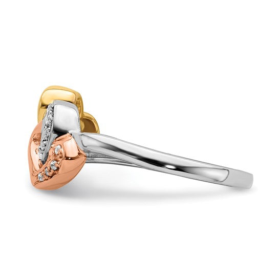 14K White/Rose/Yellow Two Tone Gold Diamond Heart Ring